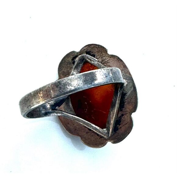 Sterling silver amber oval vintage ring - Picture 4 of 10